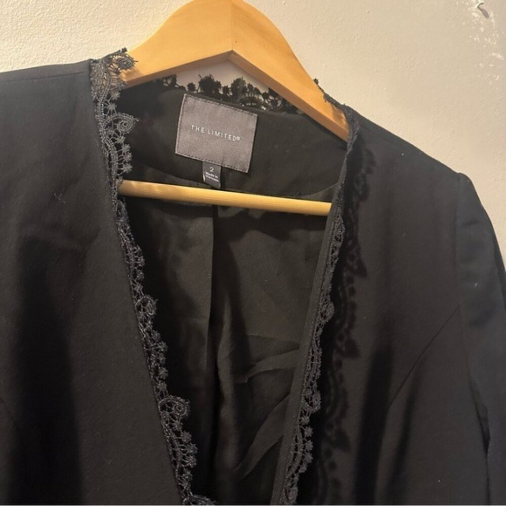 The Limited Black Tailored Blazer Lace Trim Size 2 | Quiet Luxury Y2K Chic - Picture 5 of 12